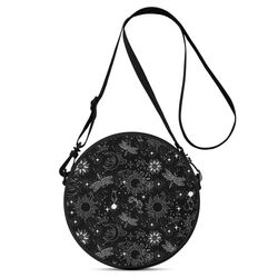 Round Satchel Bags Single zippered round closure and adjustable shoulder strap
