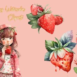 strawberry watercolor clipart