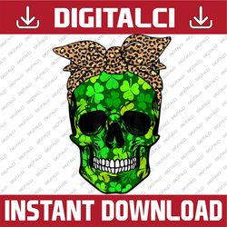 skull headband shamrock with leopard turban st patrick's day png sublimation designs