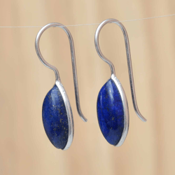 Blue Dangle Earrings Sterling Silver, Lapis Lazuli Earrings, Blue Drop Earrings Women, Gemstone Earrings, Handmade Gift