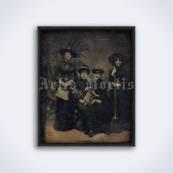 Four witches coven Victorian Halloween photo witchcraft printable art print poster Digital Download