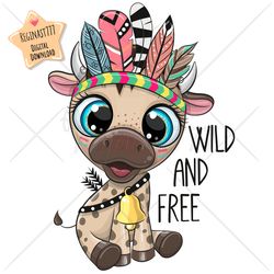 Cute Cartoon Bull PNG clipart, Wild, Tribal, Sublimation Design, Digital clip art