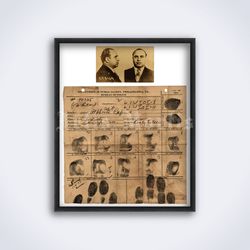 Al Capone Scarface fingerprints and mugshot crime gangster printable art print poster Digital Download