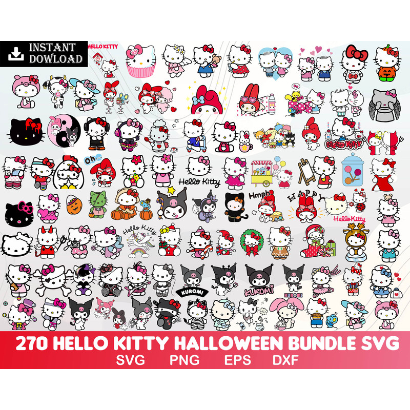 Hello Kitty Bundle svg, Hello kitty halloween svg, eps, png, dxf, Horror kitty digital files.jpg