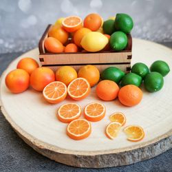 Miniature fruits: orange, mandarin, lemon, lime, grapefruit: barbie dollhouse food - fairy garden farm