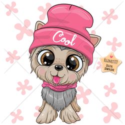 Cute Cartoon Yorkshire terrier Dog PNG, clipart, Sublimation Design, Children printable, Hat, Cool, art