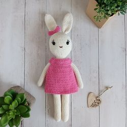 Personalized stuffed bunny, gift for 3 or 5 years old girl, baby girl gift plushie,  stuffed bunny in dress as gift