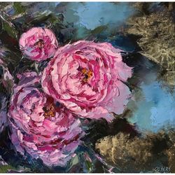 peony painting pions original art peony oil painting peony artwork wall art 12" by 12"