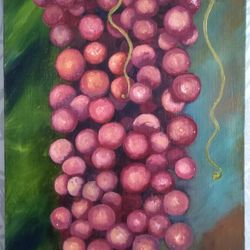 Grapes oil painting red berry painting 11*23 inch red grapes art original oil painting