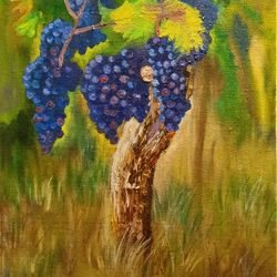 Blue grapes art original oil painting 11*15 inch grapes oil painting grape bunch picture