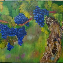 Grapes oil painting original oil painting 12*15 inch blue grapes art grape bunch picture