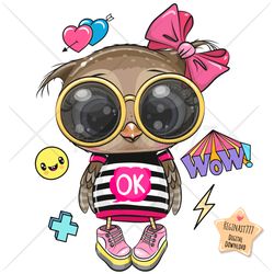 Cute Cartoon Owl PNG, clipart, Sublimation Design, Cool, Glasses, print, clip art, Dress