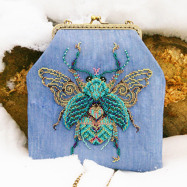 Turquoise beetle bead embroidery denim boho bag 2.jpg