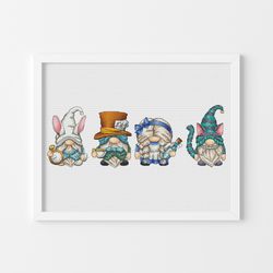 gnome cross stitch, fairy gnome cross stitch pattern, alice in wonderland cross stitch, cross stitch gnome, digital pdf