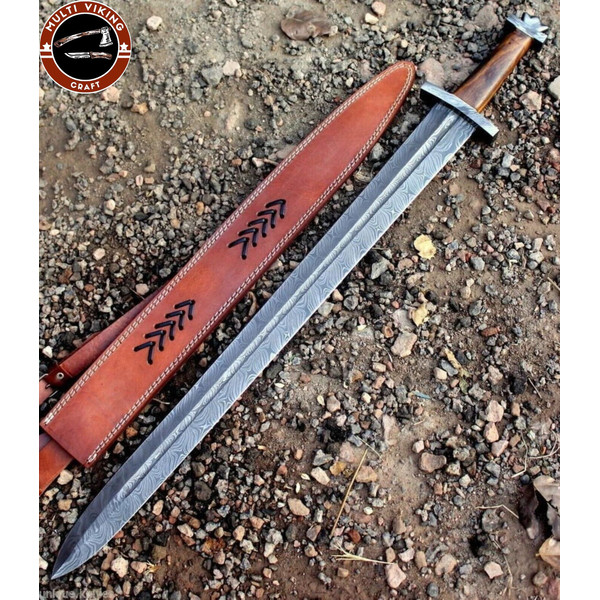 HandForged Damascus Steel Viking Sword - Medieval Sword With Sheath - Hand Forged Sword - Long Swords - Gift For Him - Fathers Day Gif (1).jpg