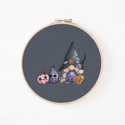 gnome cross stitch pattern, gnome witch cross stitch pattern, halloween gnome cross stitch, pumpkin cross stitch, pdf