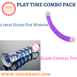blue pattern glass crystal transparent toy & big huge realistic 12 inch dildo combo ( only for international customers)