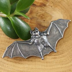 Silver Bat Brooch Pin Bat Wing Vampire Large Unisex Brooch Goth Halloween Gothic Brooch Pin Jewelry Bat Lover Gift 7143