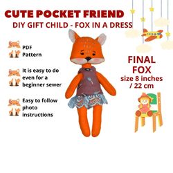 Patterns for sewing a Fox doll with a dress / Easy to follow photo instructions