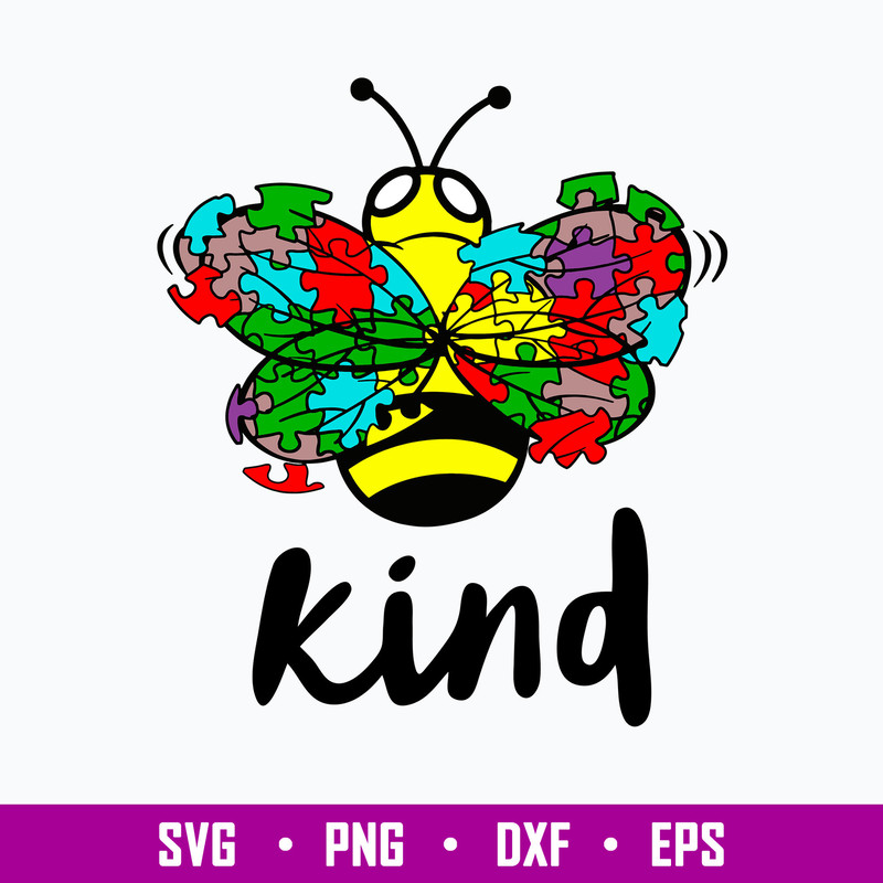 Be Kind Autism Awareness Svg, Be Kind Svg, Bee Svg, Png Dxf Eps Digital File.jpg