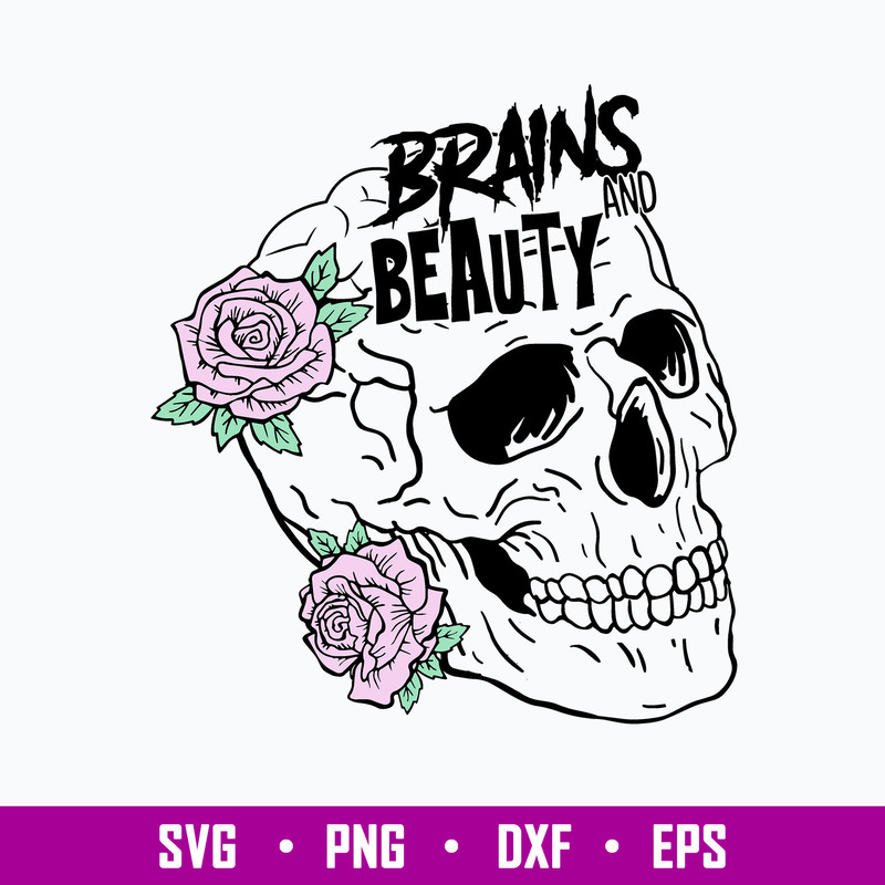 Brains and Beauty Svg, Flower Skull Svg, Png Dxf Eps File.jpg