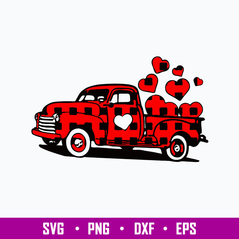 Buffalo Plaid Truck Loads of Love Svg, Truck Valentine Svg, Png Dxf Eps File.jpg
