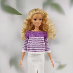 Barbie clothes purple striped sweater