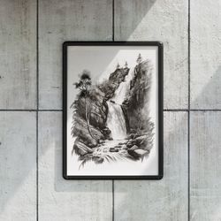 "cascading beauty" - minimalistic pencil painting of a waterfall