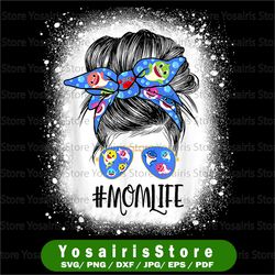 mom life messy bun png, bleached shark mommy png, mother's day png, baby shark momlife png