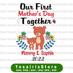 Personalized Name Our First Mother's Day Together 2022 Svg, Png, Jpg, Dxf, Mommy and Me Svg, Mom and Baby Svg