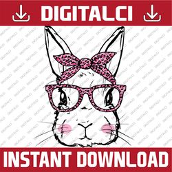 bunny face pink leopard glasses easter day easter day png, happy easter day sublimation design