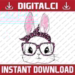 cute bunny face leopard glasses headband happy easter day easter day png, happy easter day sublimation design