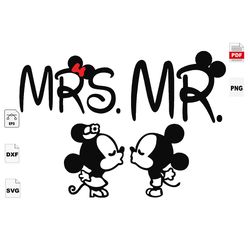 Mr And Mrs, Wedding, Mickey, Kiss, Kissing, Head Mickey, Couple Of Mickey, Wedding Svg, Rustic Wedding, Wedding Shower,