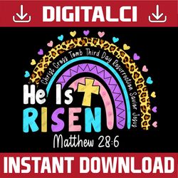 Rainbow Easter Trendy He Is Risen Matthew 28 6 Christian Easter Day Png, Happy Easter Day Sublimation Design