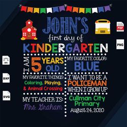 John's First Day Of Kindergarten, I Am 5 Year Old, Kindergarten Svg, Back To School, Preschool Gift, Kindergarten Shirt,