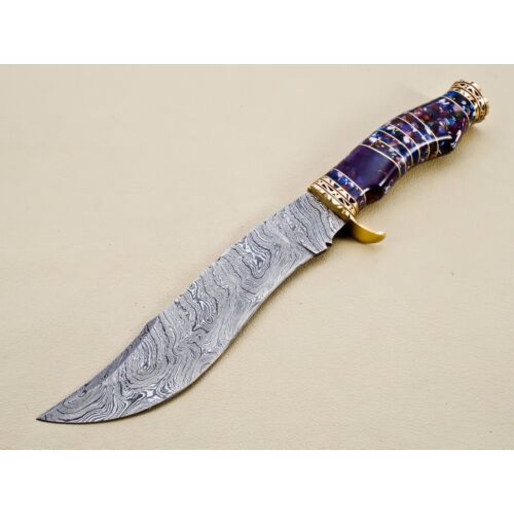 Unique Handmade Damascus Steel Hunting Bowie Knife with Resin and Brass Handle - Great Gift for Him (1).jpg