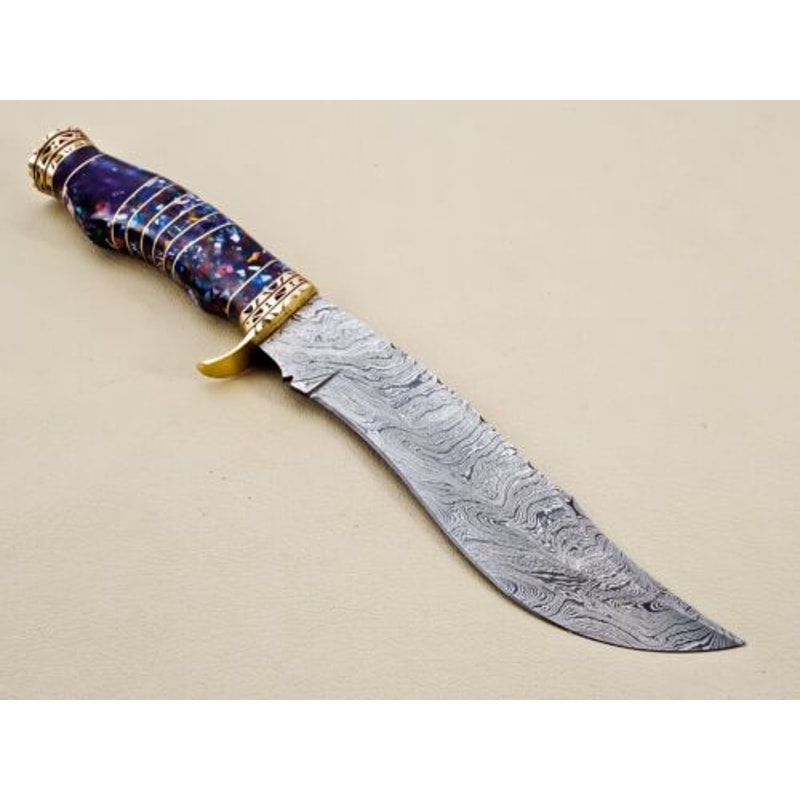 Unique Handmade Damascus Steel Hunting Bowie Knife with Resin and Brass Handle - Great Gift for Him (2).jpg