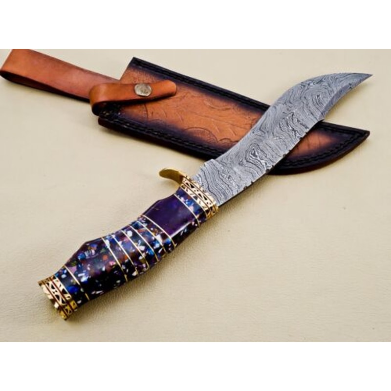 Unique Handmade Damascus Steel Hunting Bowie Knife with Resin and Brass Handle - Great Gift for Him (3).jpg