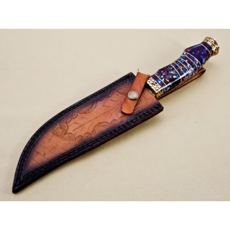 Unique Handmade Damascus Steel Hunting Bowie Knife with Resin and Brass Handle - Great Gift for Him (6).jpg
