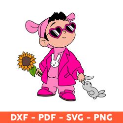 Baby Benito PNG Bad Bunny with Sunflower and Rabbit, Bad Bunny PNG, Cartoon bad bunny, Bad Bu - Download File