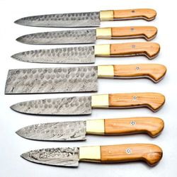 Custom Handmade Forged Damascus Steel Chef Knife Set Kitchen Knives Gift for Her