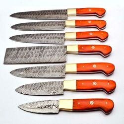 Custom Handmade Forged Damascus Steel Chef Knife Kitchen Knives Set Gift for Her