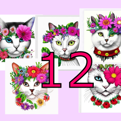 scrapbooking card set, pocket card - vintage cats with flowers -1