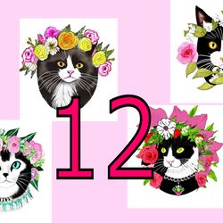 scrapbooking card set, pocket card - vintage cats with flowers -2