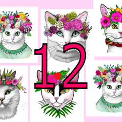 scrapbooking card set, pocket card - vintage cats with flowers -6