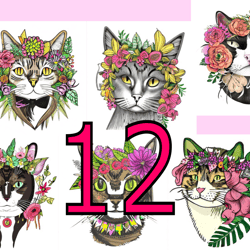 scrapbooking card set, pocket card - vintage cats with flowers -8