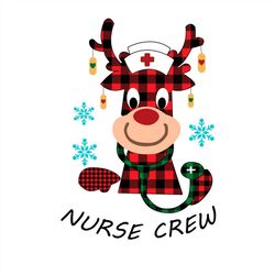 Nurse Crew Cute Buffalo Plaid Reindeer SVG