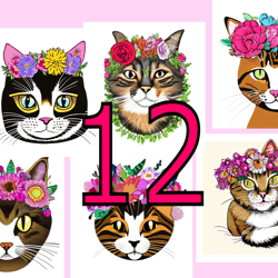 scrapbooking card set, pocket card - vintage cats with flowers -9