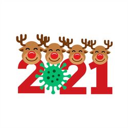 Christmas 2021 Cute Reindeer Face Quarantine SVG PNG