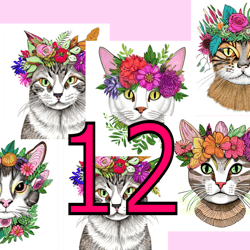 scrapbooking card set, pocket card - vintage cats with flowers -10